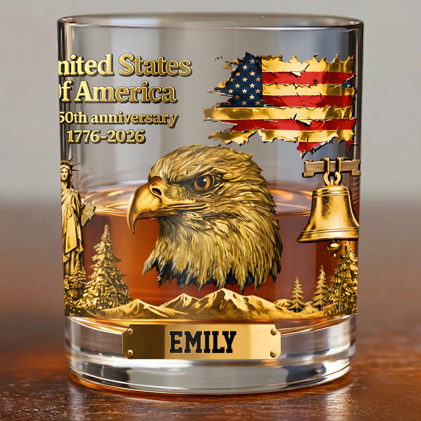 Personalized USA 250th Anniversary Whiskey Glass - Custom Patriotic Gift