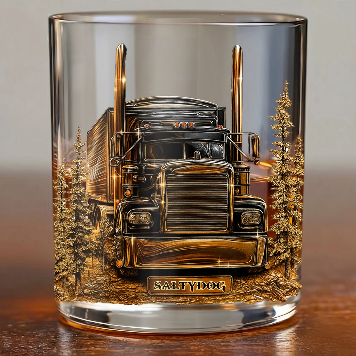 Personalized Semi-Truck Whiskey Glass - Custom Trucker Gift