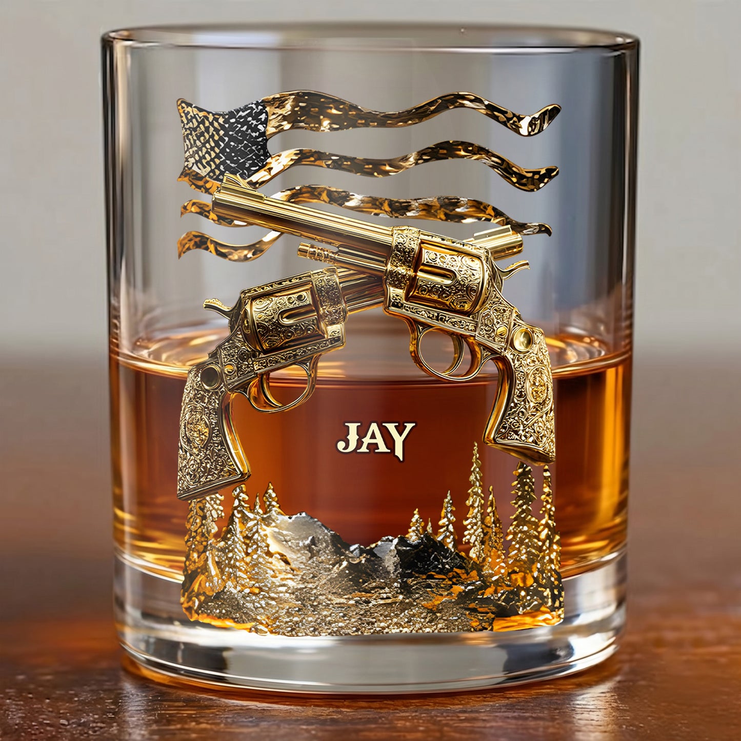Personalized Crossed Revolvers Whiskey Glass - Custom Patriotic Gift