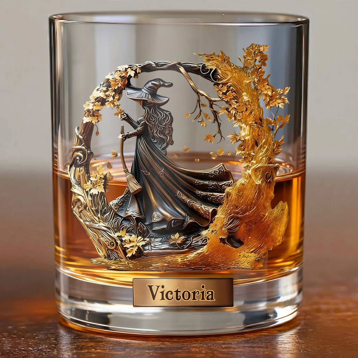 Personalized Witch Whiskey Glass - Custom Autumn Magic Halloween Gift