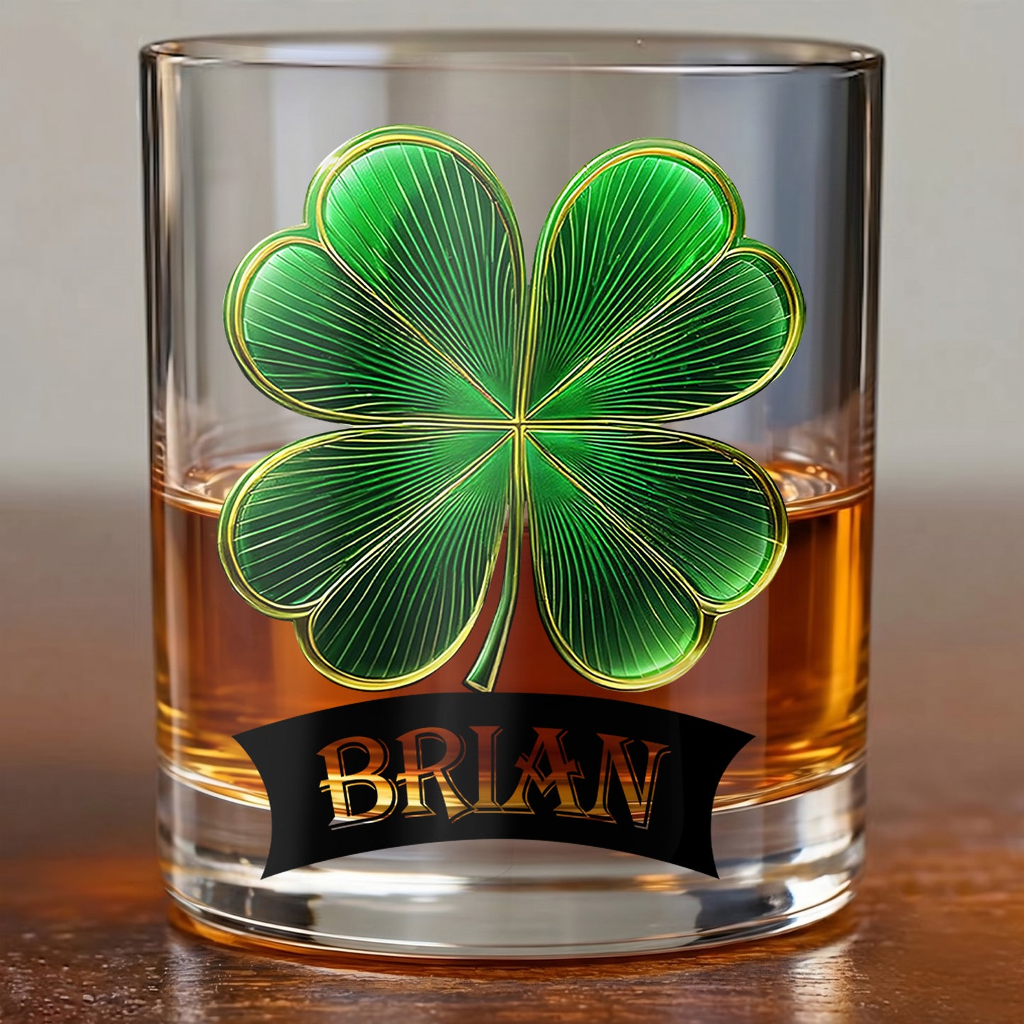 Personalized Four-Leaf Clover Whiskey Glass - Custom Irish Lucky Gift