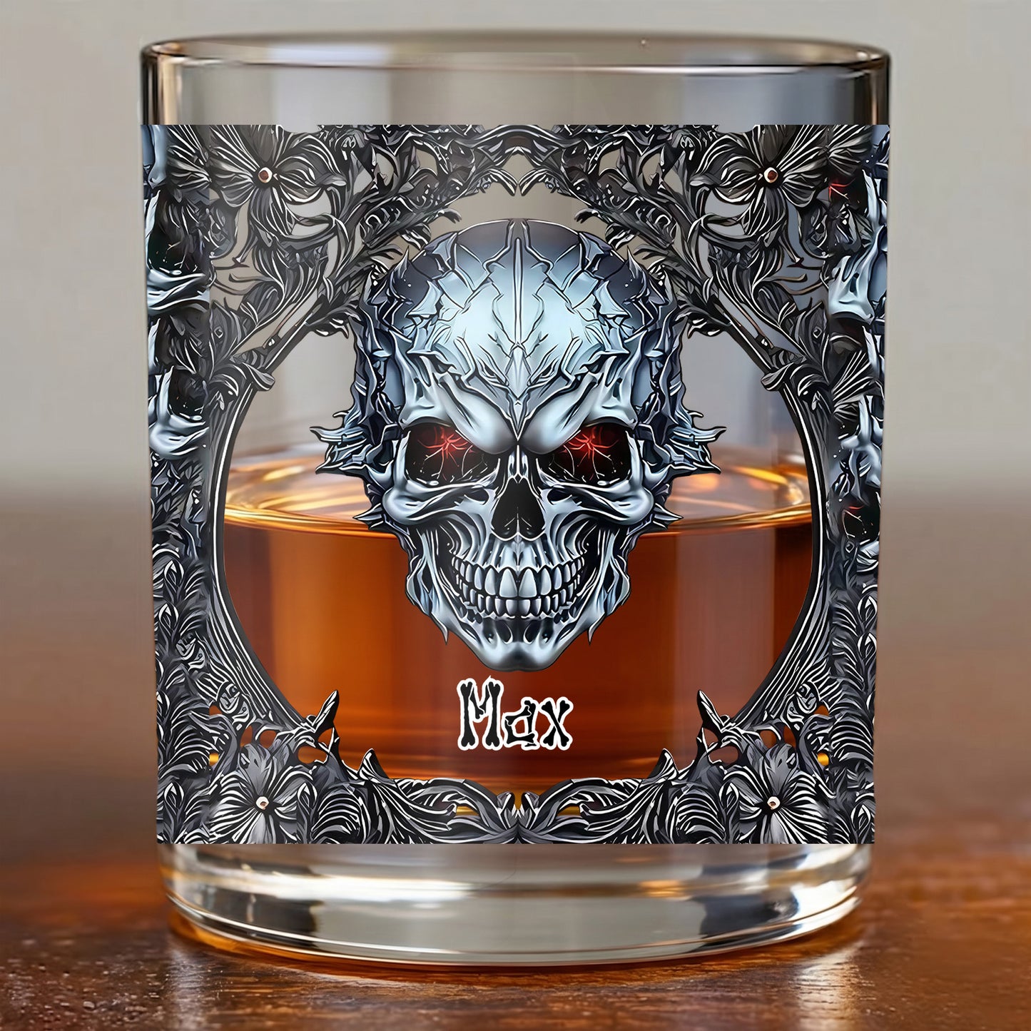 Personalized Gothic Skull Whiskey Glass - Custom Edgy Gift