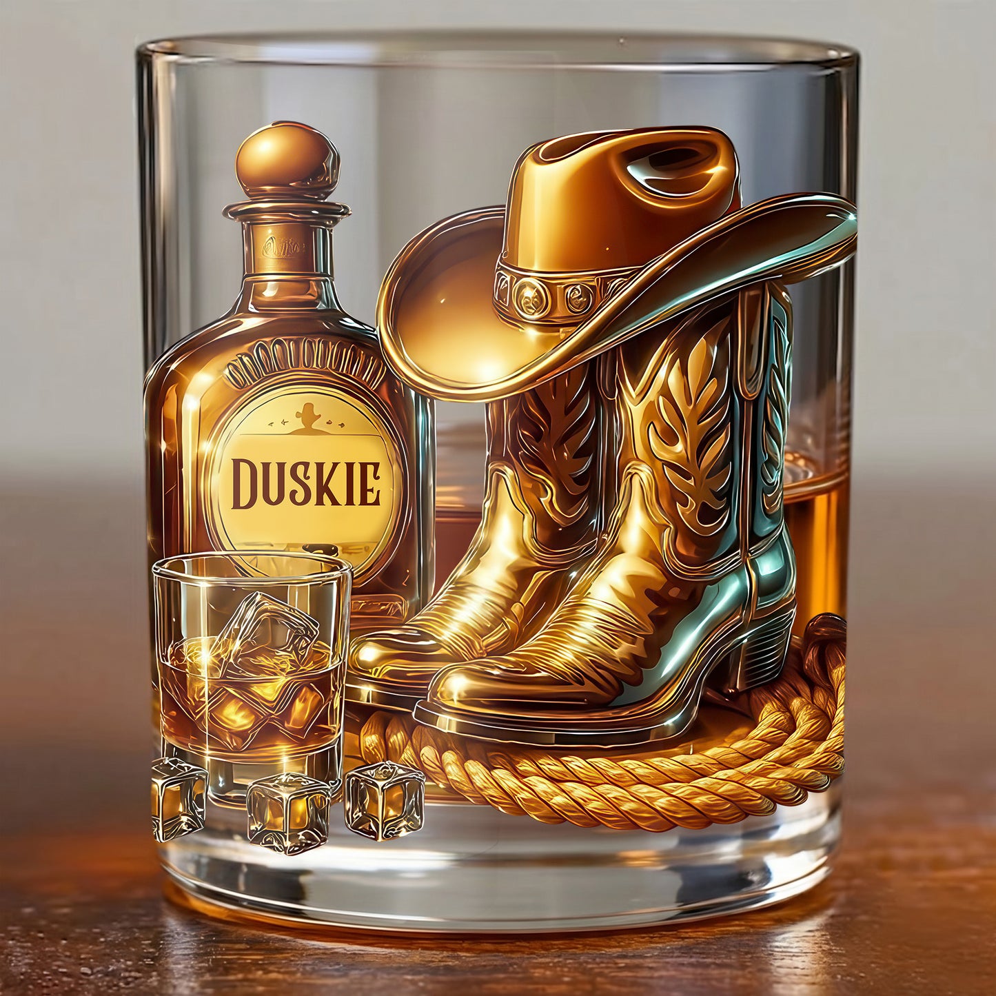 Personalized Cowboy Whiskey Glass - Custom Western Hat & Boots Gift