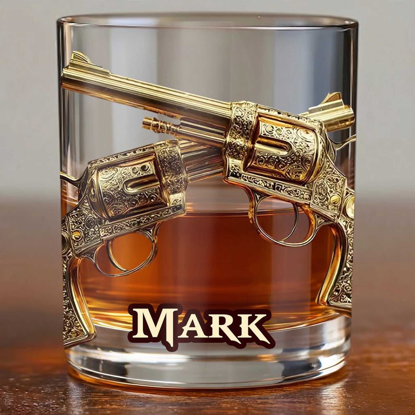 Personalized Crossed Pistols Whiskey Glass - Custom Gun Owner Gift