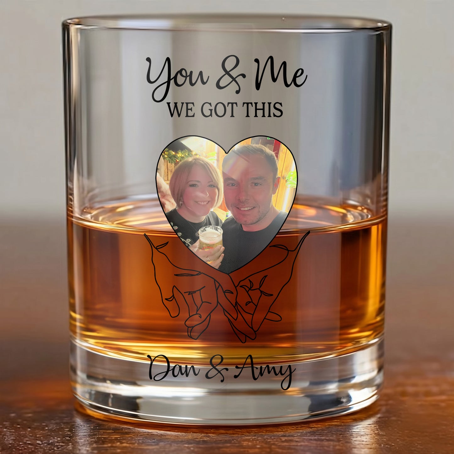 Personalized Couple Whiskey Glass - Custom Photo & Names Gift