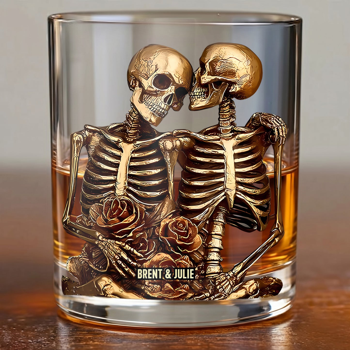 Personalized Skeleton Couple Whiskey Glass - Custom Romantic Gift