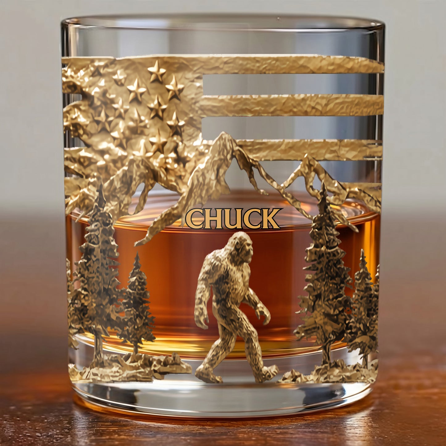 Personalized Bigfoot Whiskey Glass - Custom Sasquatch Wilderness Gift