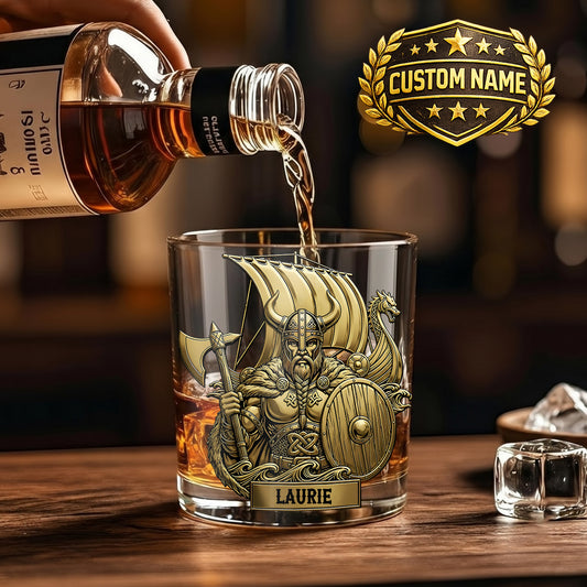 Personalized Viking Whiskey Glass - Custom Norse Warrior Gift