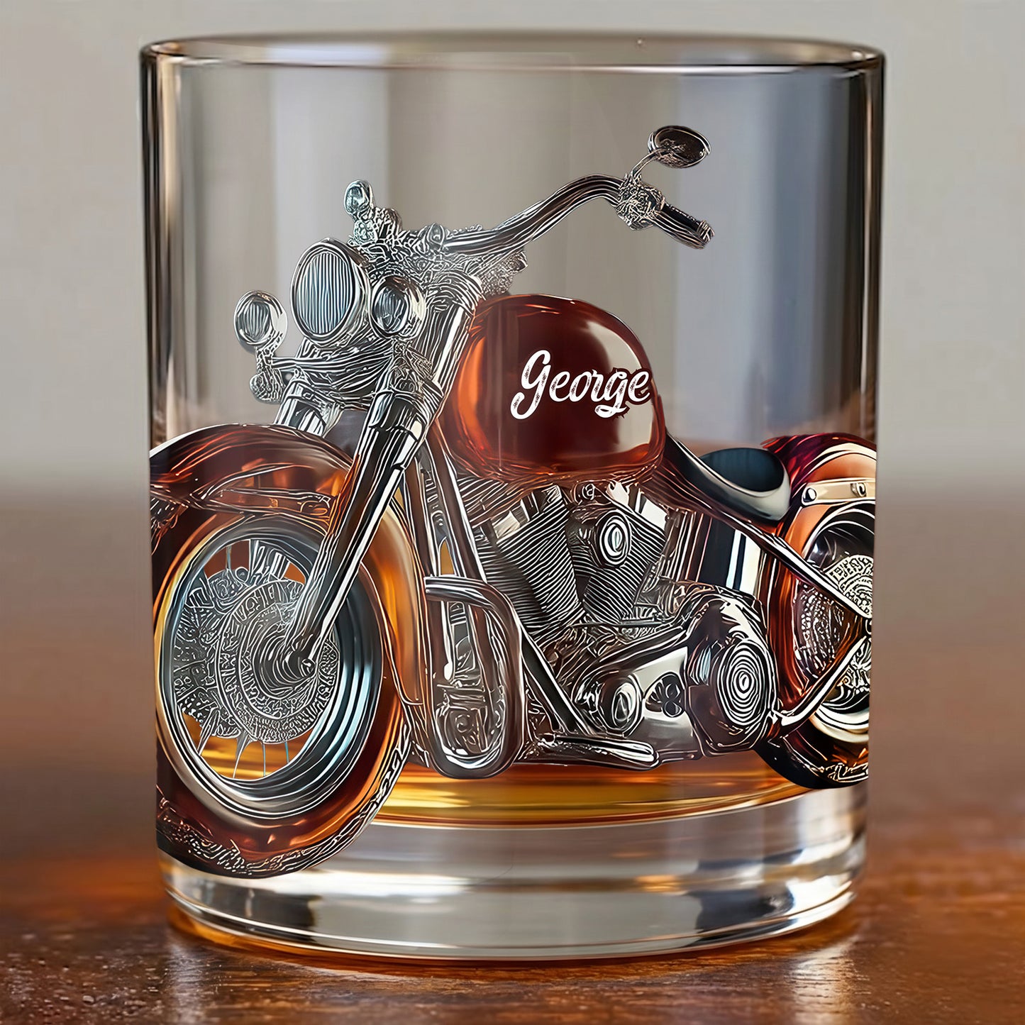 Personalized Motorcycle Whiskey Glass - Custom Cruiser Bike Gift