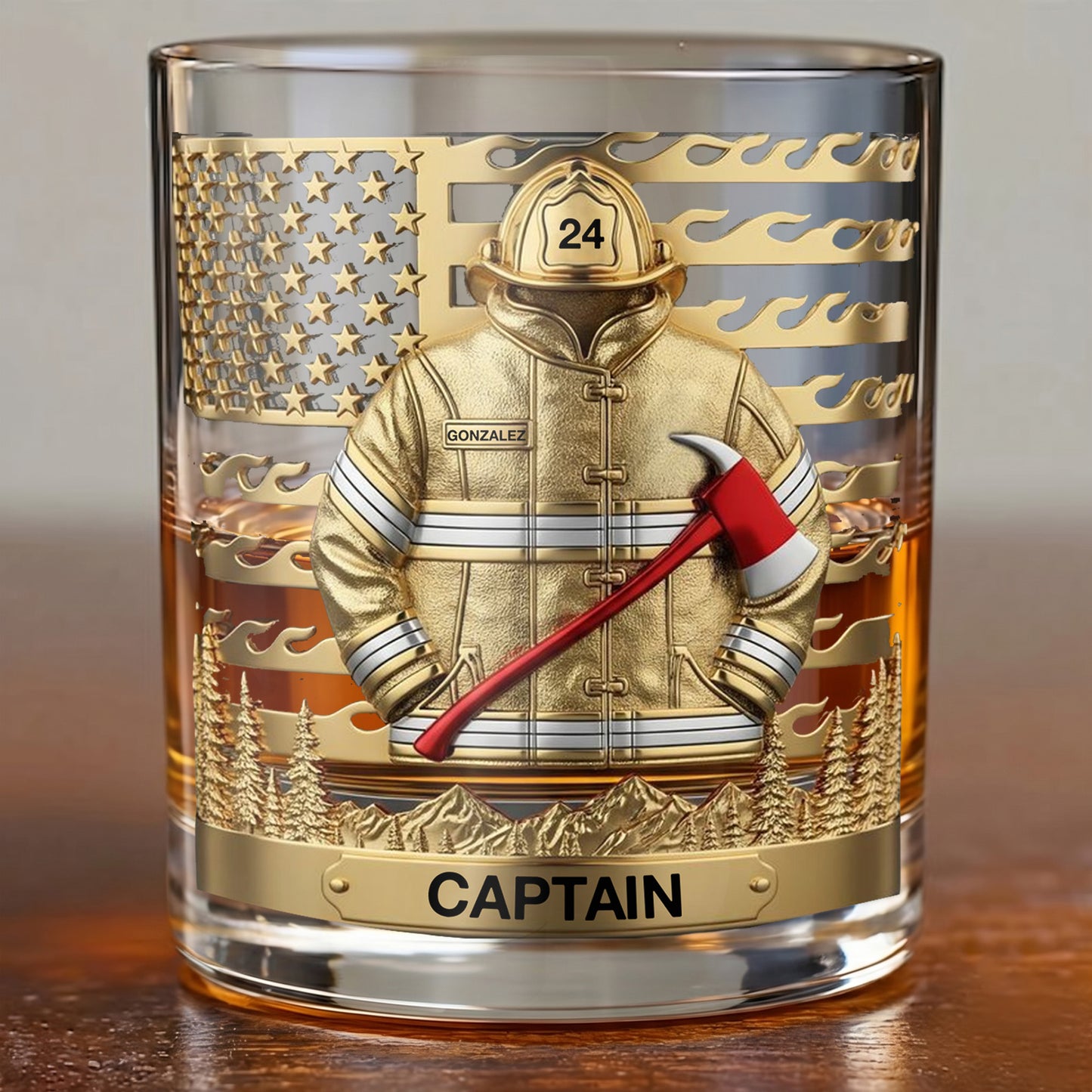 Personalized Firefighter Whiskey Glass - Custom Fire Dept Gift