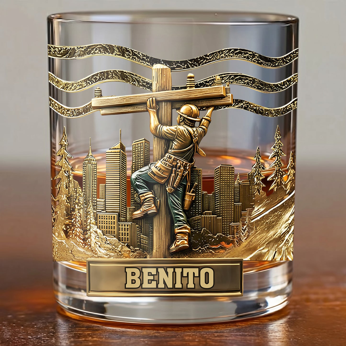 Personalized Lineman Whiskey Glass - Custom Utility Worker Gift
