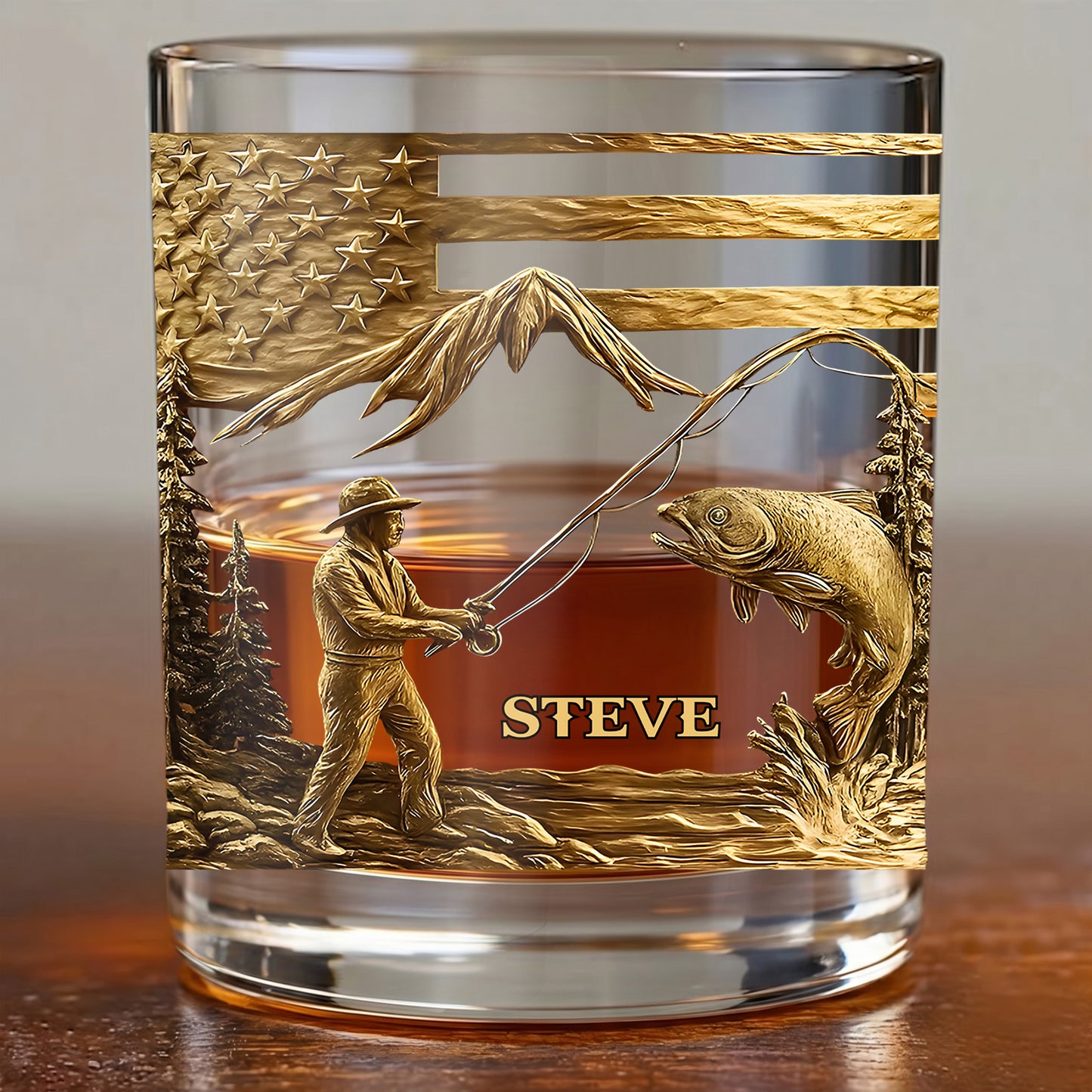 Personalized Fishing Whiskey Glass - Custom Fly Fisherman Gift