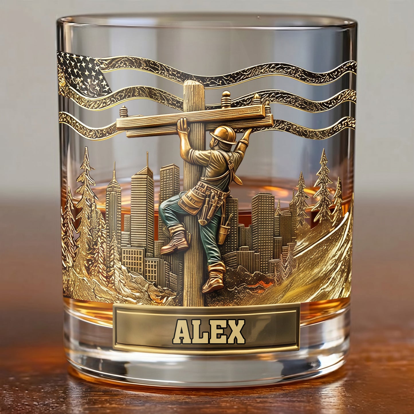 Personalized Lineworker Whiskey Glass - Custom Utility Worker Gift