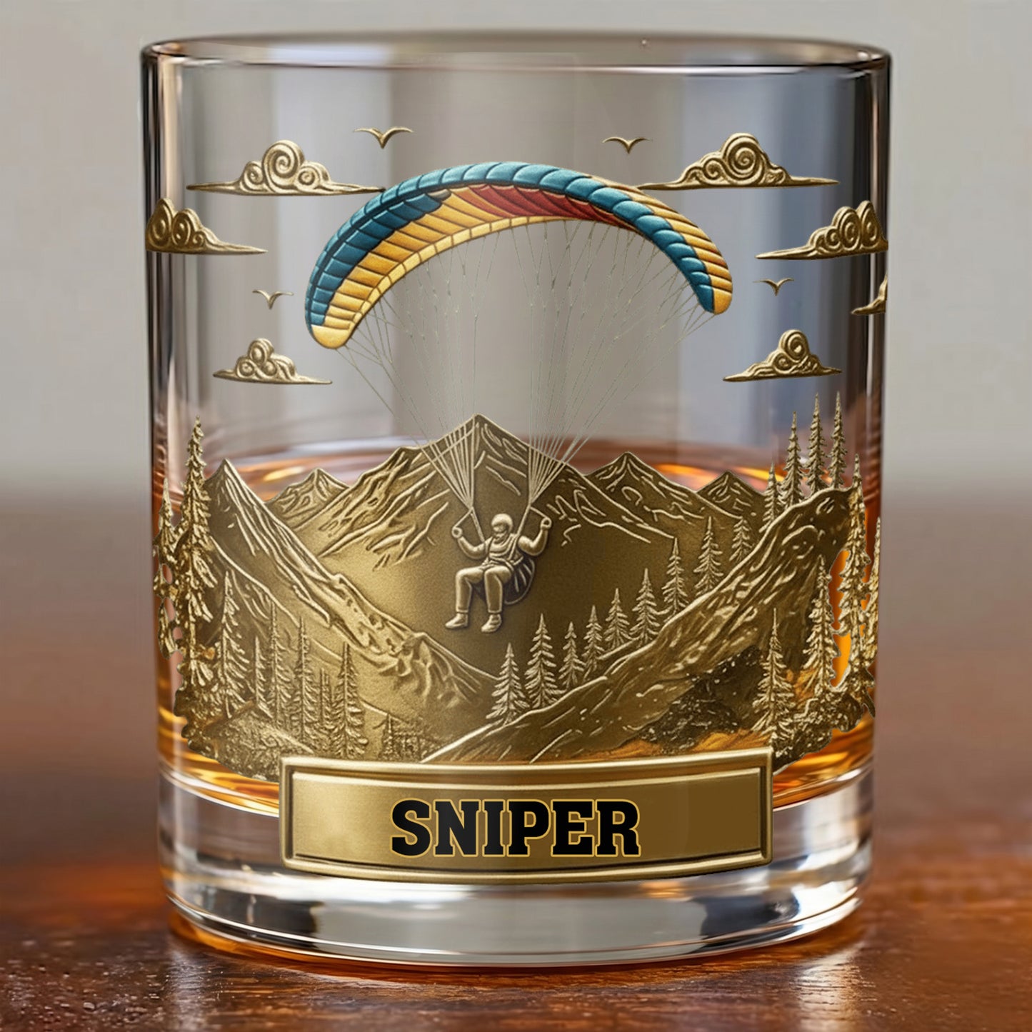 Personalized Paragliding Whiskey Glass - Custom Sky Master Gift