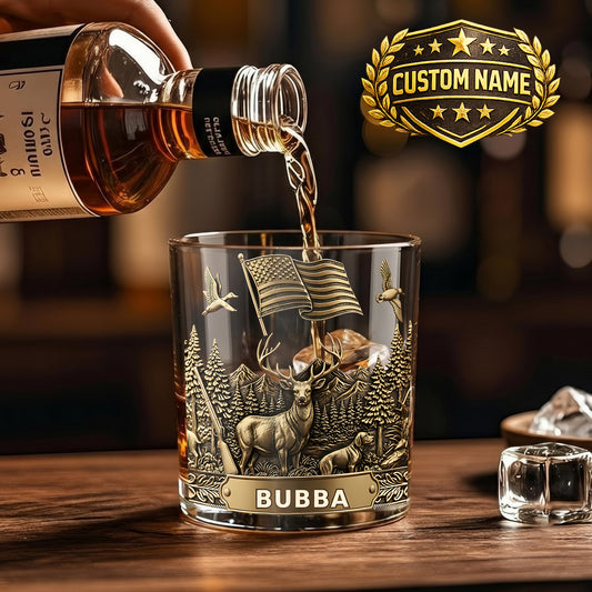 Personalized Hunting Whiskey Glass - Custom Hunter Gift