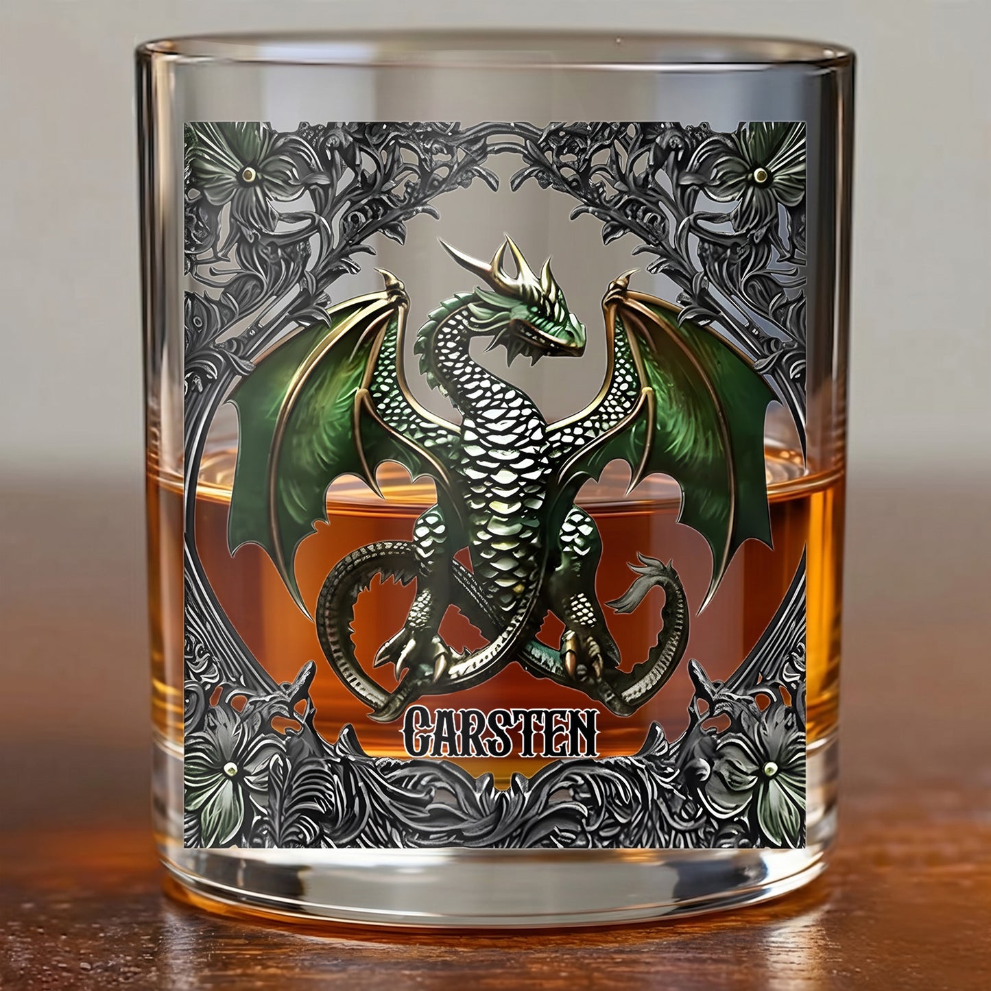 Personalized Dragon Whiskey Glass - Custom Fantasy Barware Gift