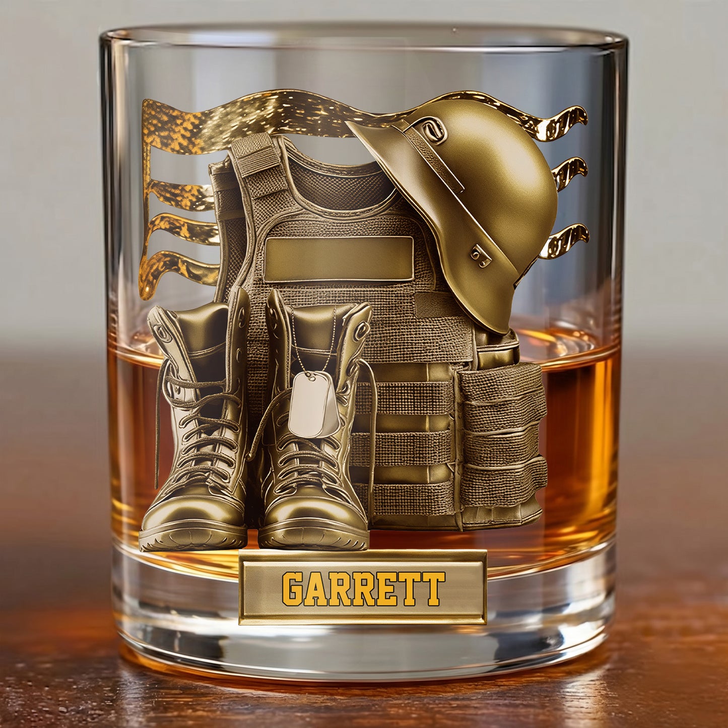 Personalized Military Whiskey Glass - Custom Veteran & Soldier Gift