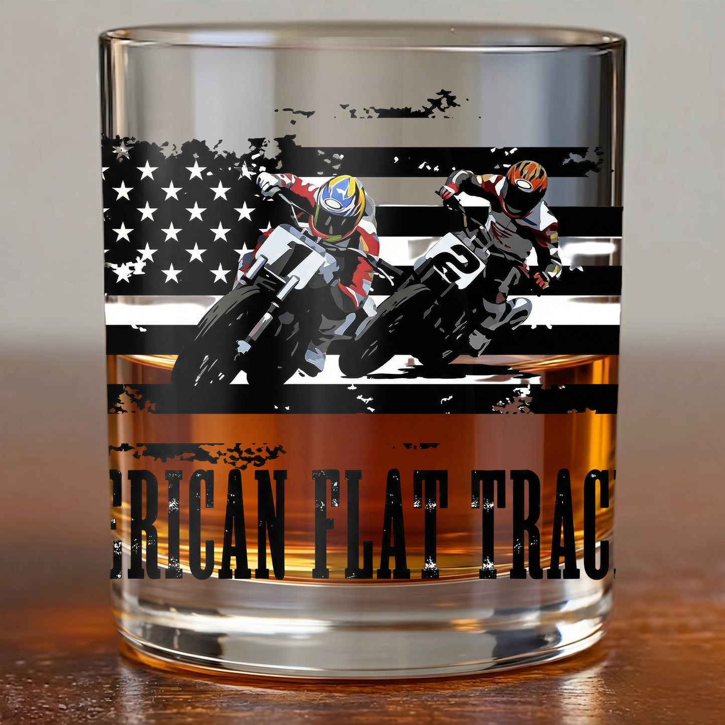 Personalized American Flat Track Whiskey Glass - Custom Racer Gift