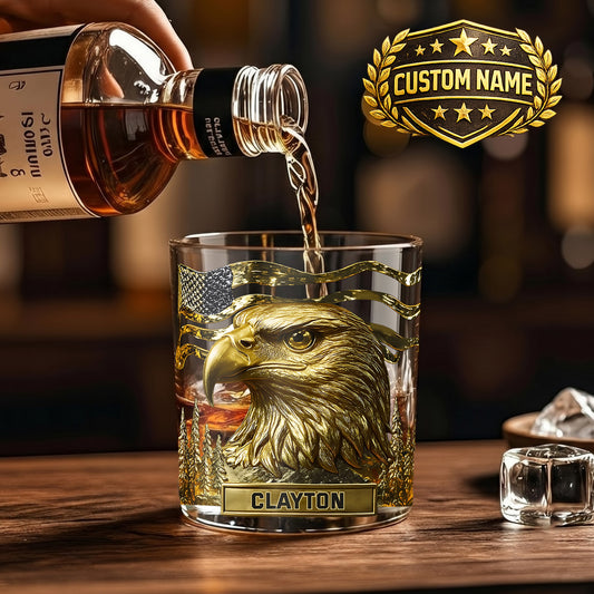 Personalized Bald Eagle Whiskey Glass - Custom Patriotic Gift