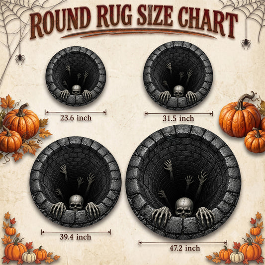 Halloween Round Rug 3D Dark Stone Pit Skeleton Hands Skull