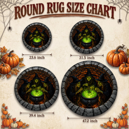 Halloween Round Rug 3D Illusion Witches Cauldron