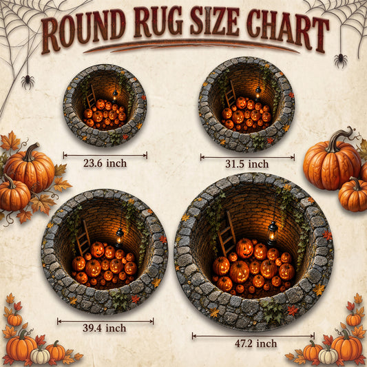 Halloween Round Rug 3D Stone Well Glowing Pumpkins
