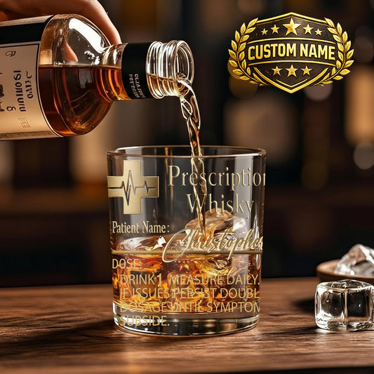 Personalized Prescription Whiskey Glass - Custom Doctor Gag Gift
