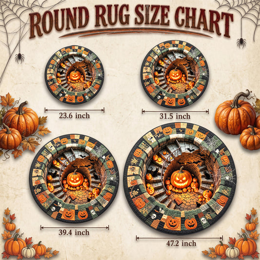Halloween Round Rug 3D Spiral Staircase Pumpkins Patchwork