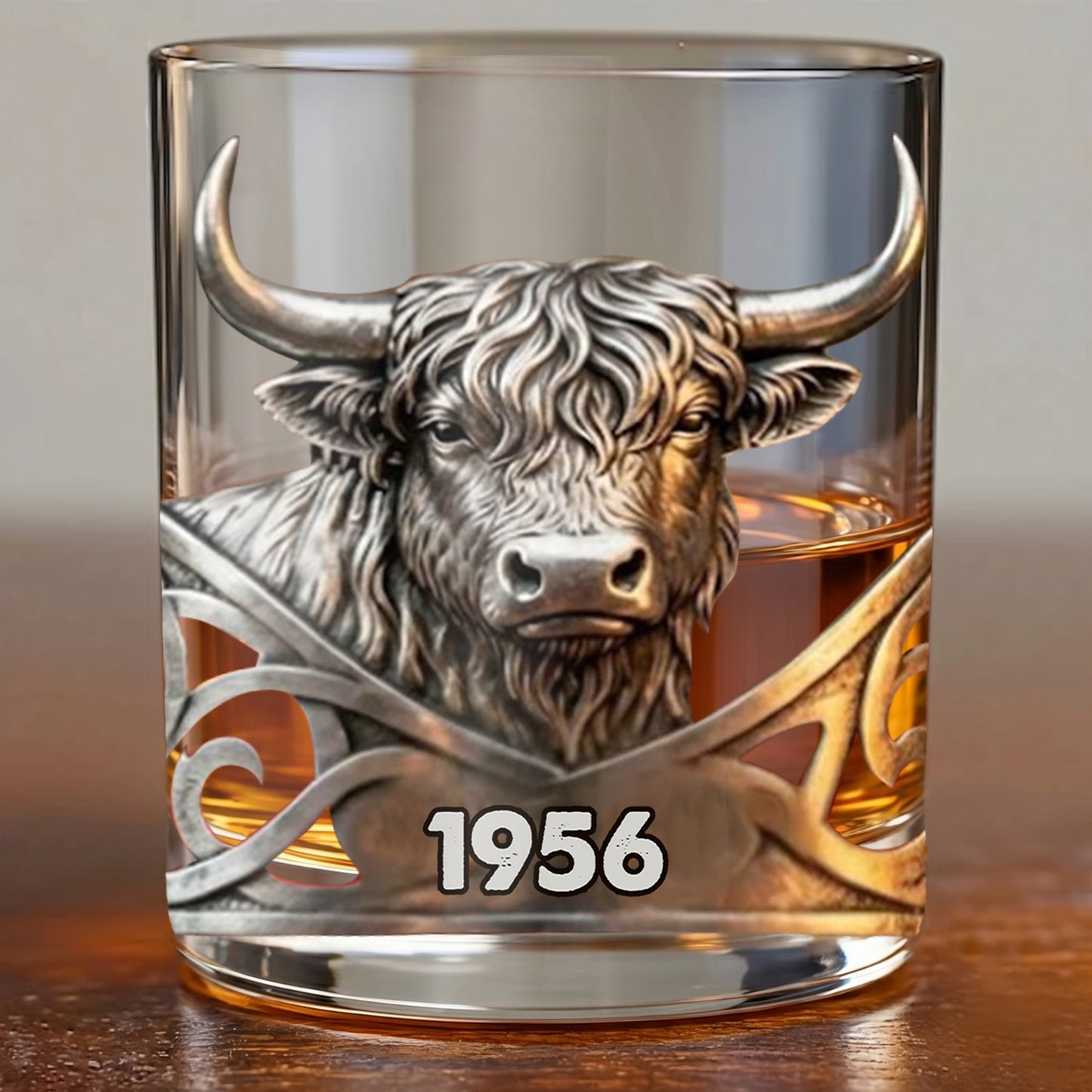 Personalized Highland Cow Whiskey Glass - Custom Year Farm Gift