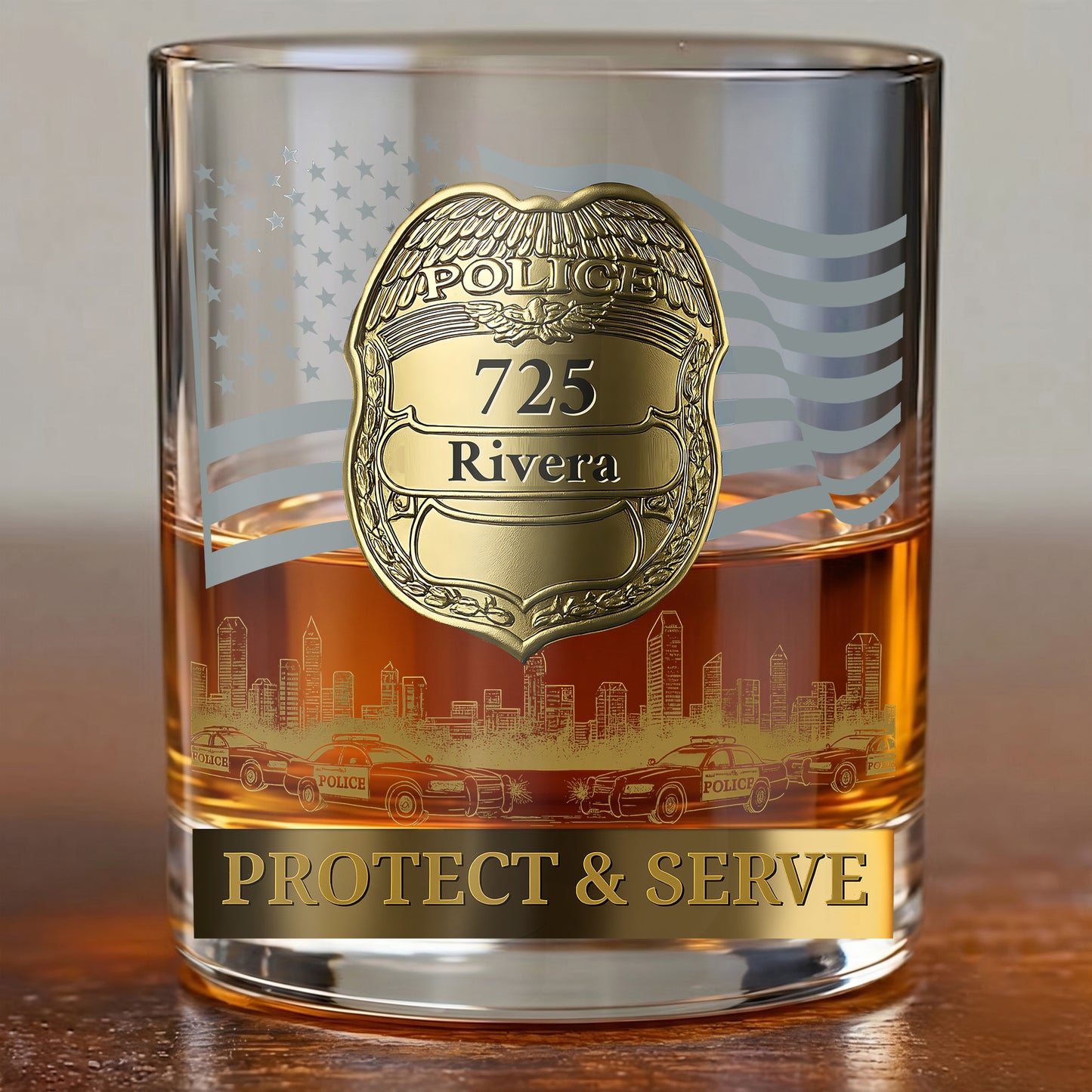 Personalized Police Officer Whiskey Glass - Custom Law Enforcement Gift