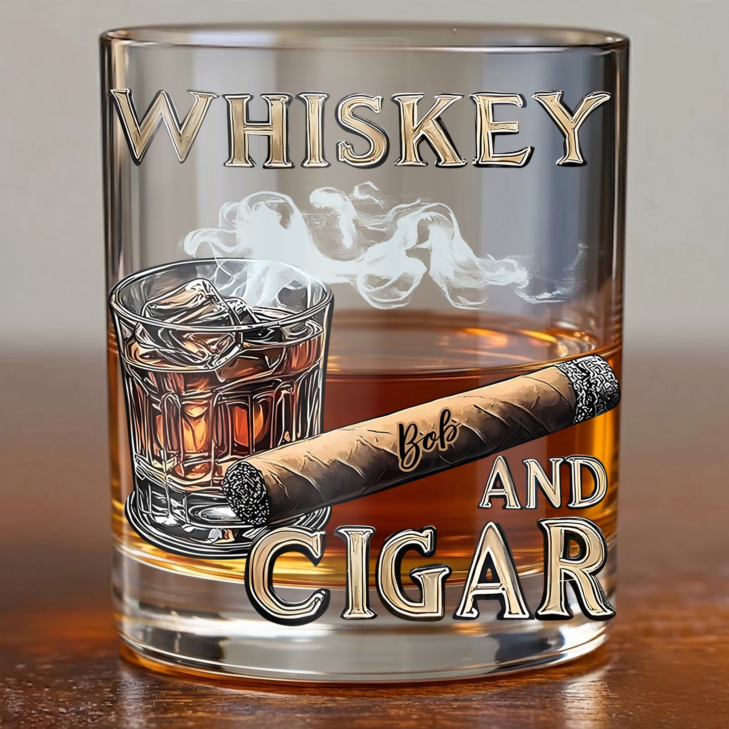 Personalized Cigar Whiskey Glass - Custom Bourbon & Smoker Gift