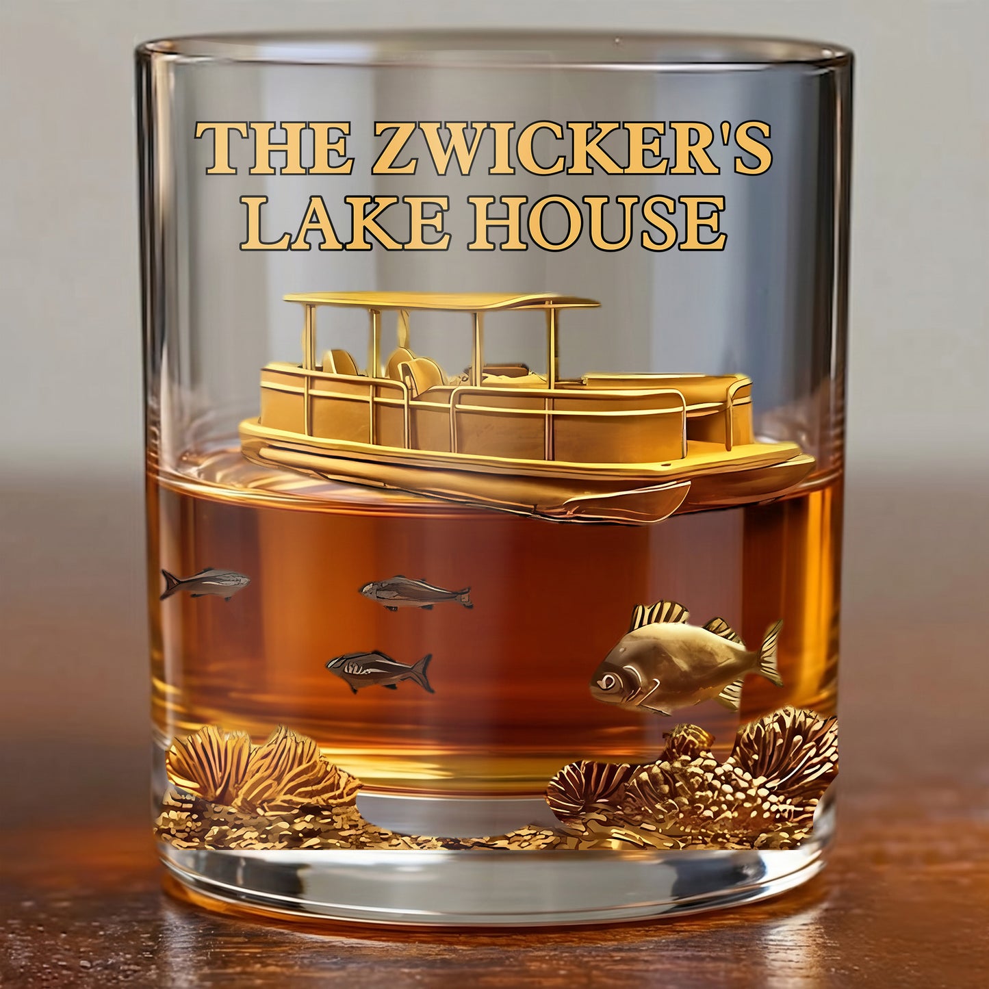 Personalized Pontoon Lake House Whiskey Glass - Custom Boater Gift