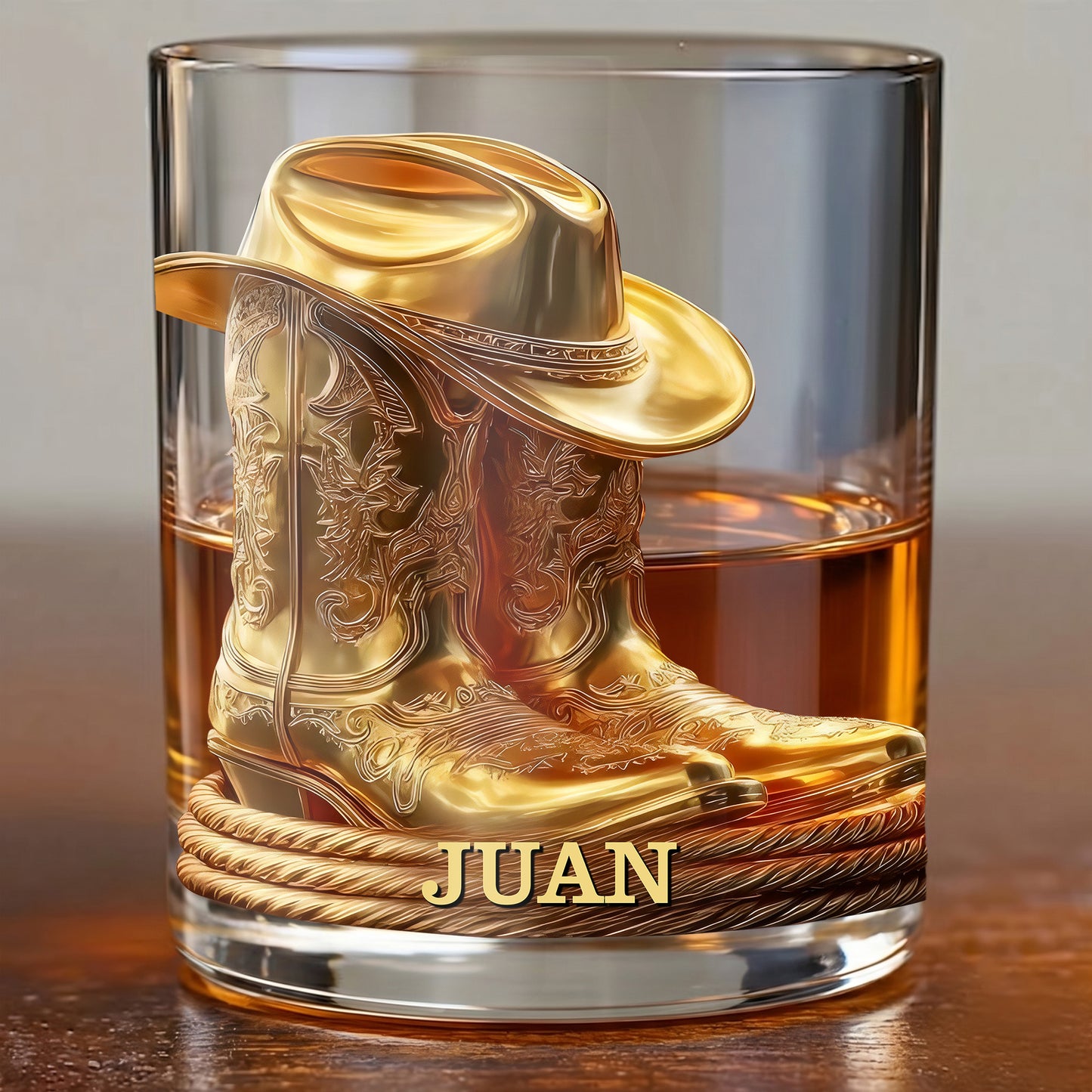 Personalized Cowboy Whiskey Glass - Western Boots Barware Gift