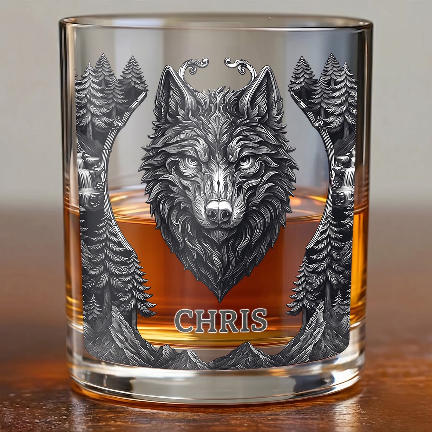 Personalized Wolf Whiskey Glass - Custom Alpha Wolf Gift