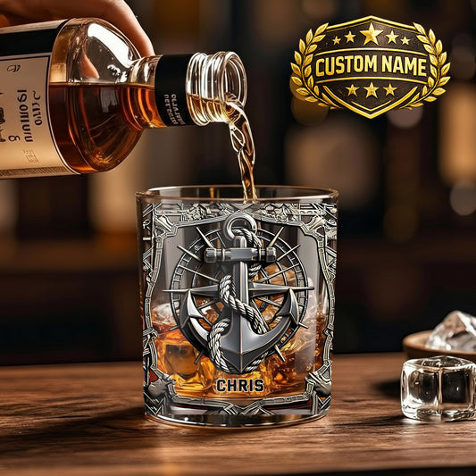 Personalized Sailor Whiskey Glass - Custom Boating & Anchor Gift