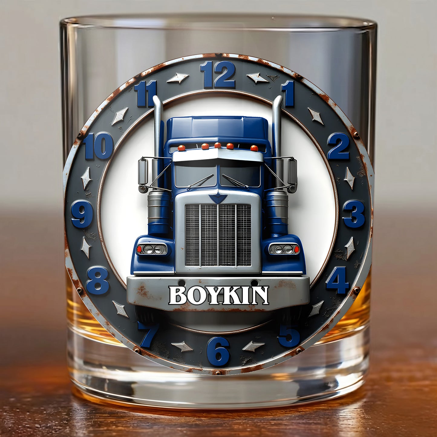 Personalized Trucker Whiskey Glass - Custom Semi Truck Gift