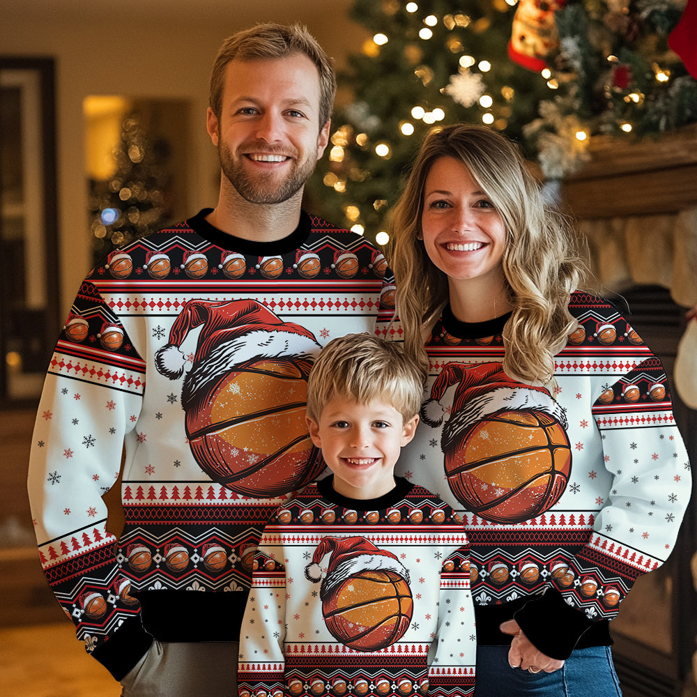 Basketball Santa Hat Ugly Christmas Sweater
