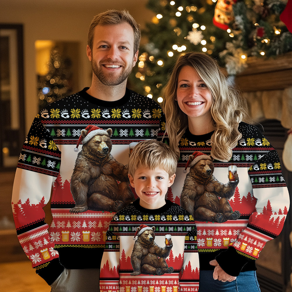 Grizzly Bear Beer Ugly Christmas Sweater