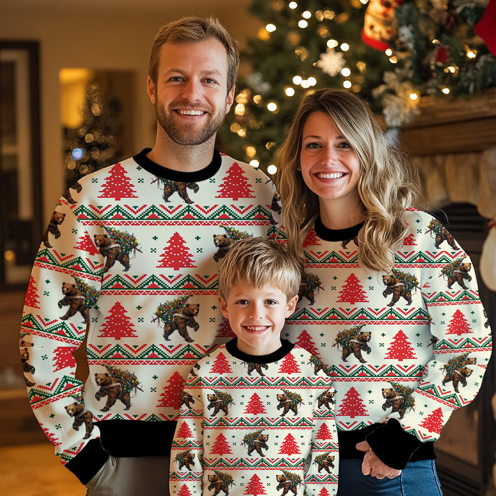 Grizzly Bear Christmas Tree Ugly Christmas Sweater