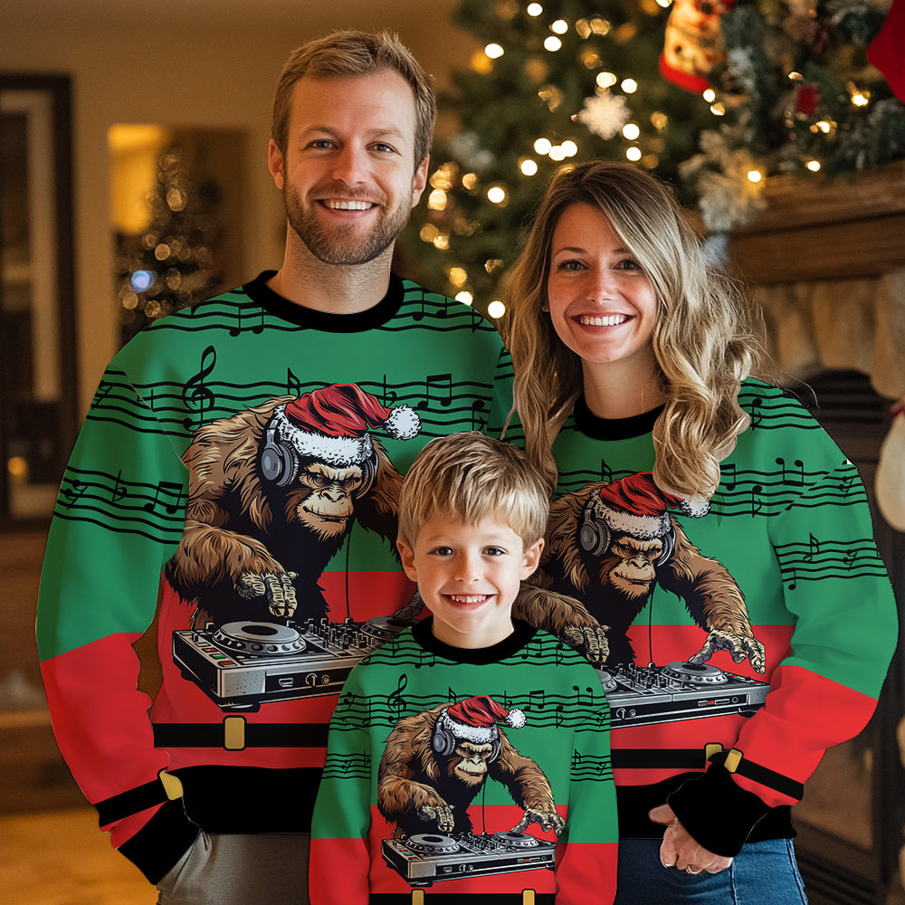 Festive DJ Bigfoot Ugly Christmas Sweater