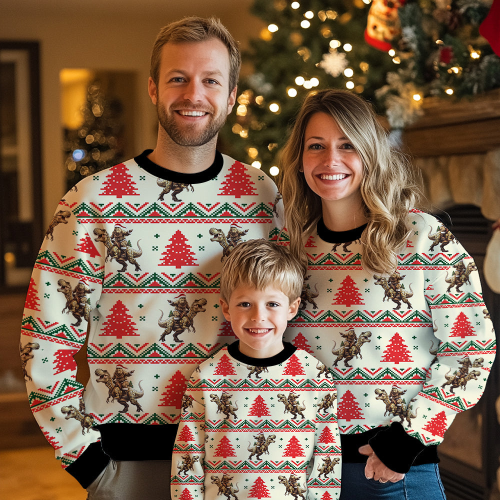Bigfoot Riding T-Rex Dinosaur Ugly Christmas Sweater
