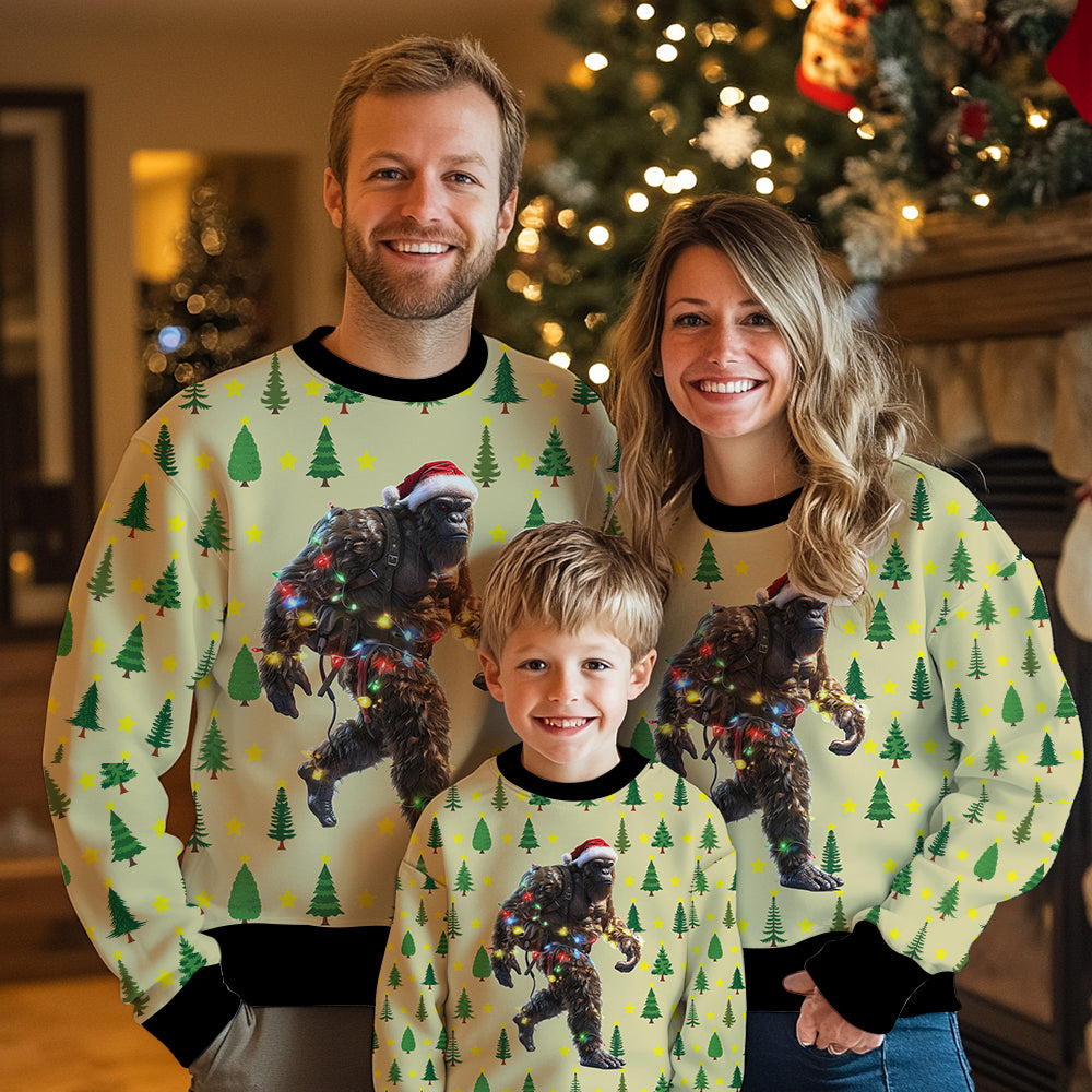 Festive Bigfoot Wrapped in Christmas Lights Ugly Christmas Sweater