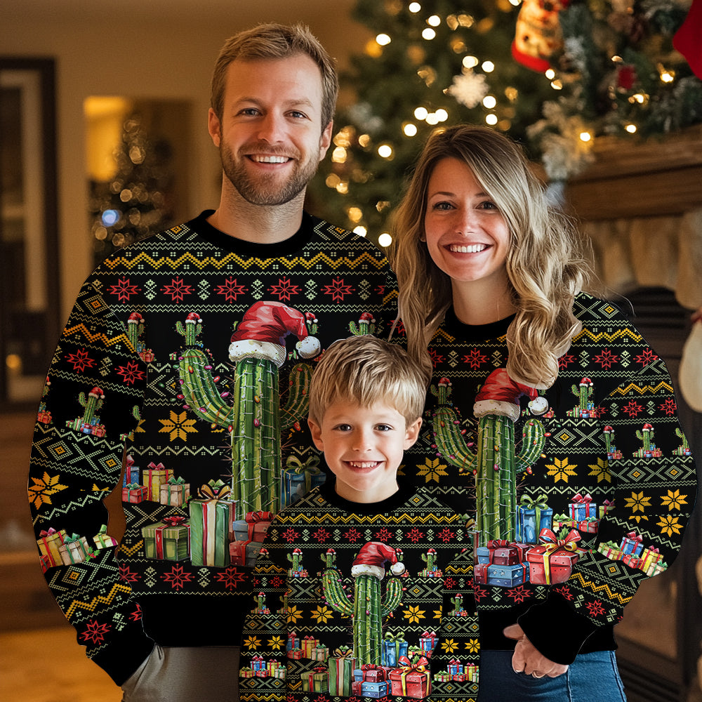 Cactus Santa Hat Ugly Christmas Sweater