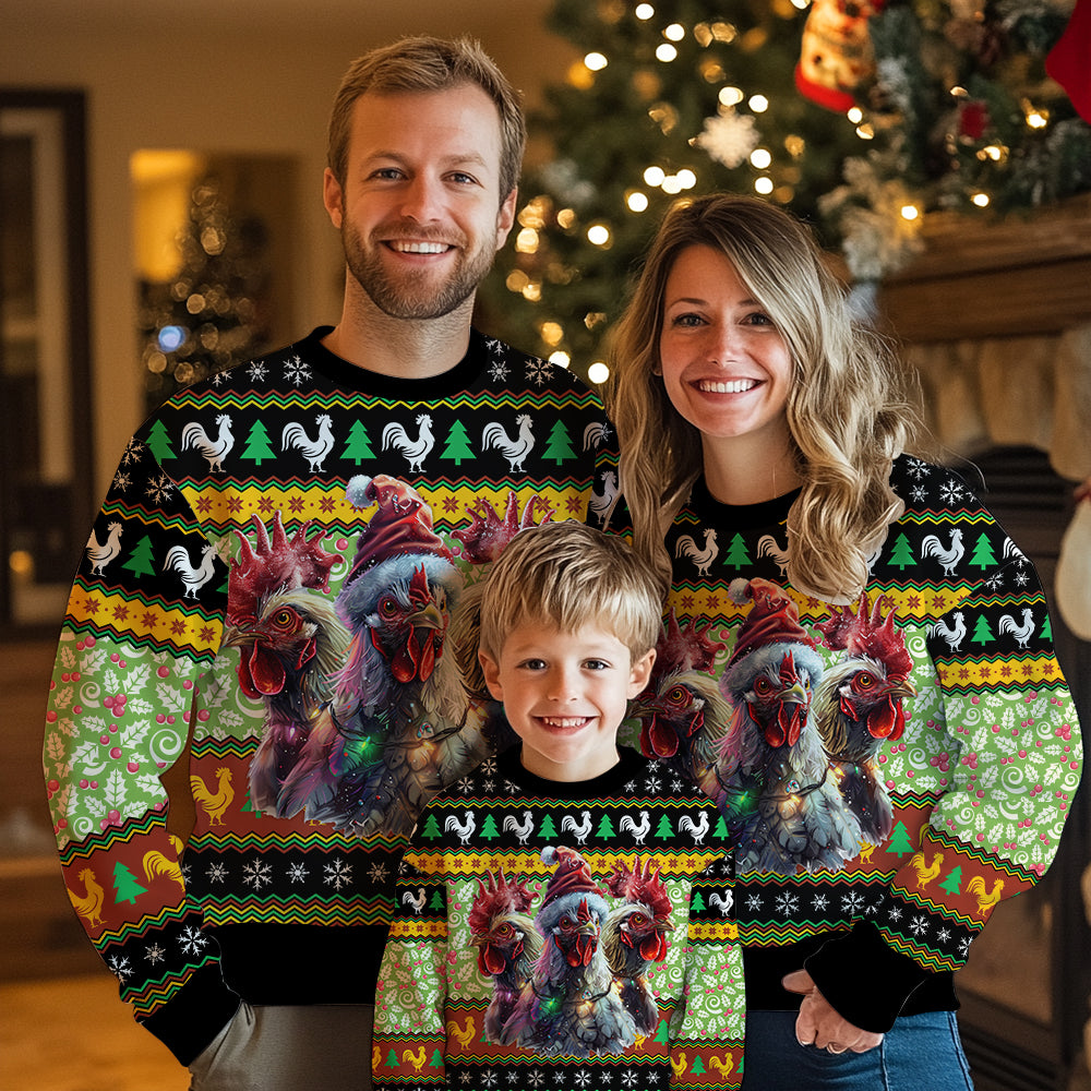 Festive Rooster Trio Christmas Ugly Christmas Sweater
