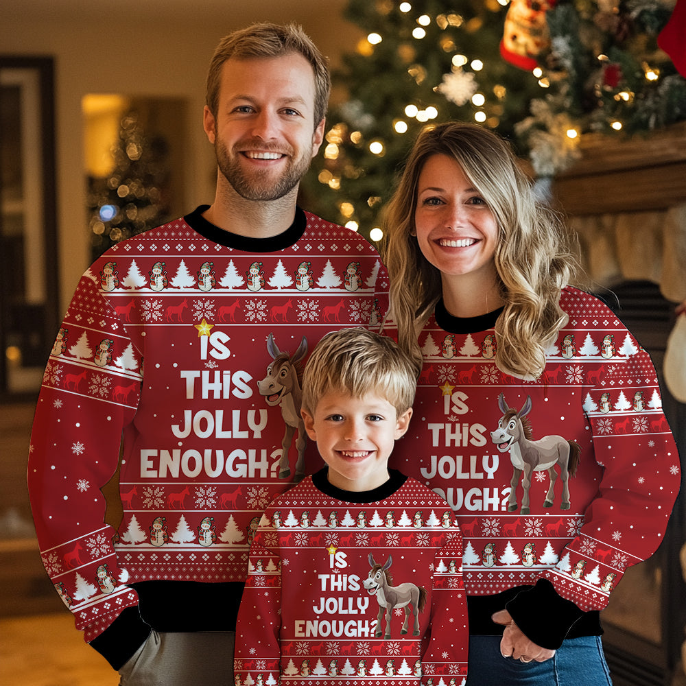 "Is This Jolly Enough" Funny Donkey Ugly Christmas Sweater
