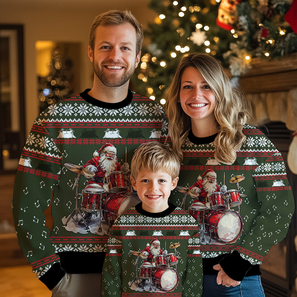Rockin Santa Drummer Christmas Ugly Christmas Sweater