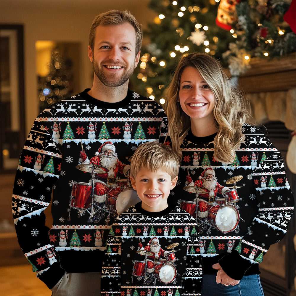 Festive Drummer Santa Ugly Christmas Sweater