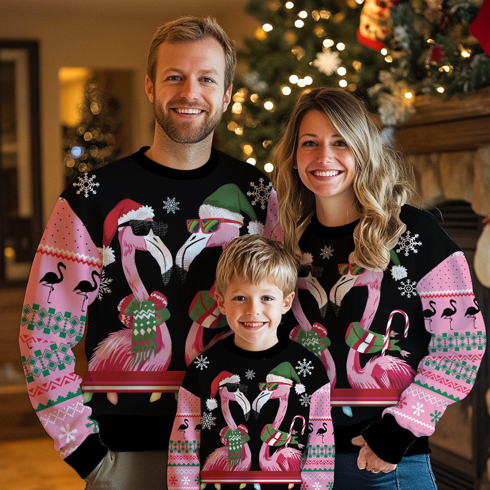 Festive Flamingo Santa Hat Ugly Christmas Sweater