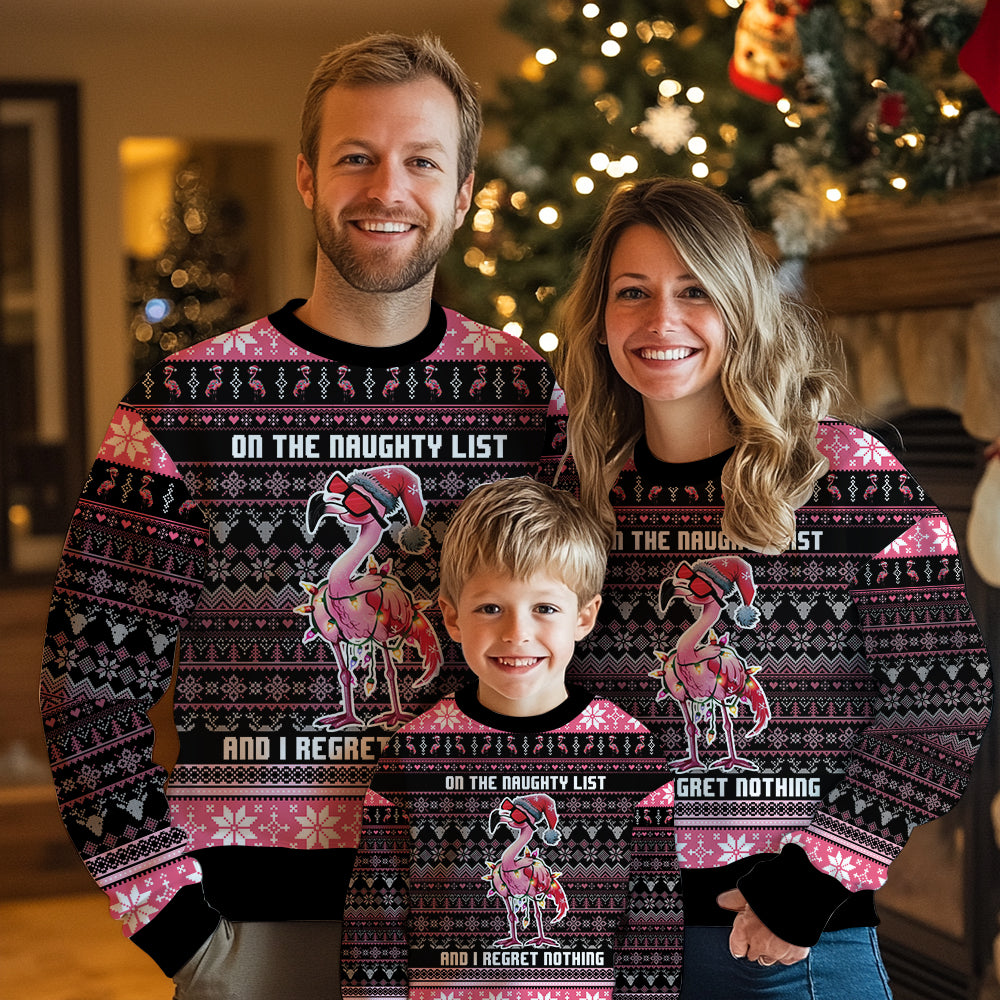 On The Naughty List Flamingo Ugly Christmas Sweater