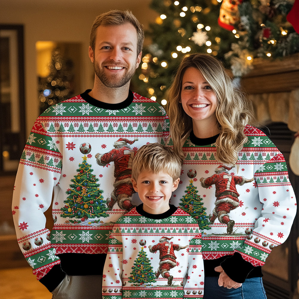 Santa Playing Soccer Ugly Christmas Sweater